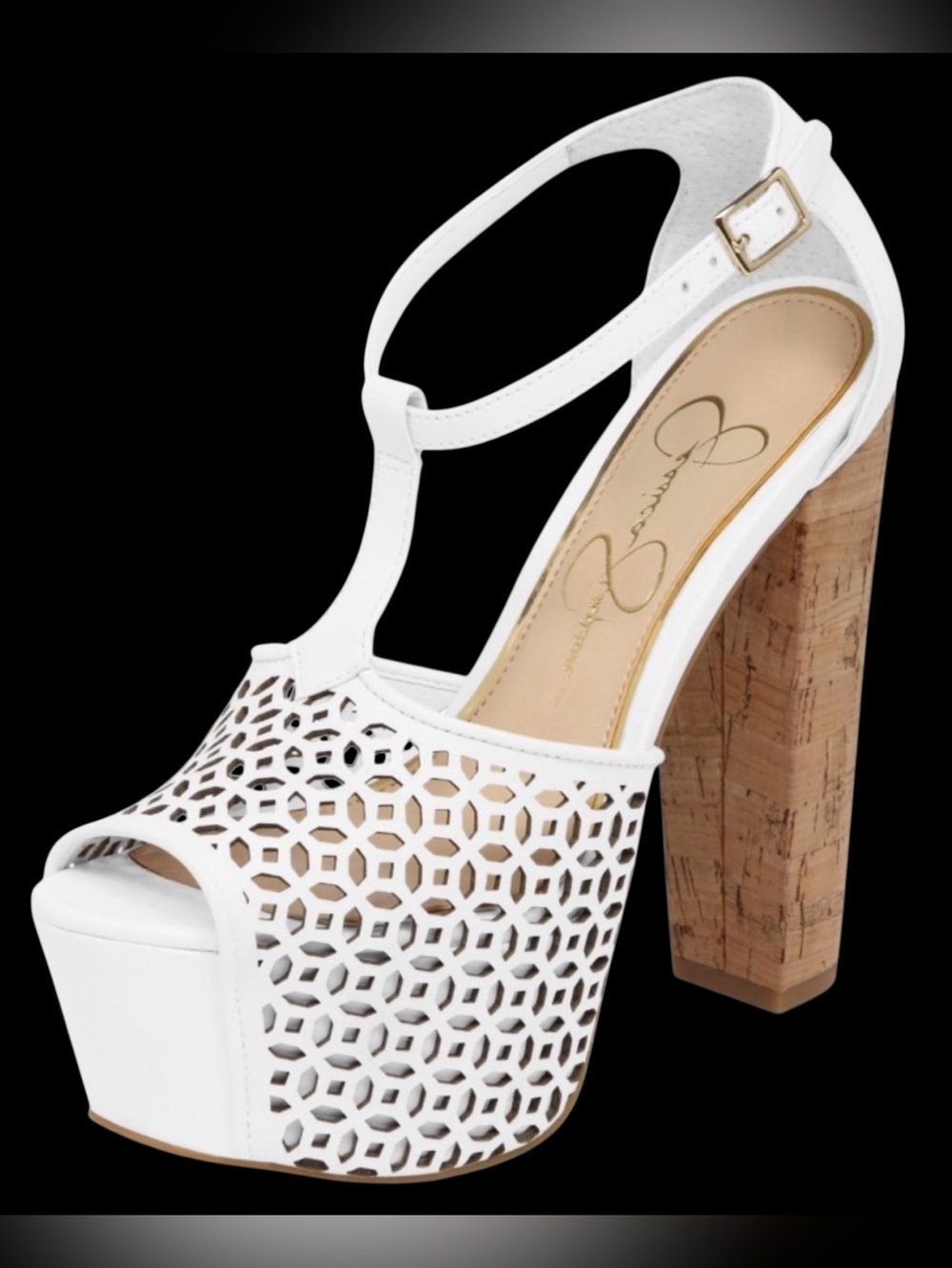 Jessica Simpson Danys White Laser-Cut T-Strap Platform Sandal. Sz 8